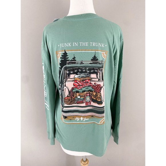 Lily Grace Green Long Sleeve Junk In The Trunk Fall Camping Truck Tee NEW Small - Picture 1 of 4